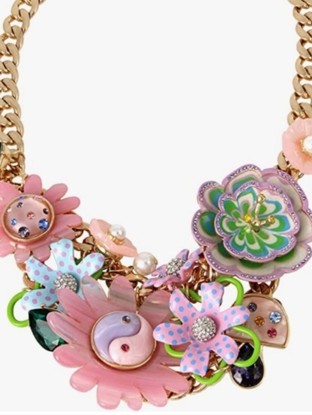 🌸▪️Betsey Johnson▪️ Pink Multicolor Floral Drama Bib Statement Necklace - Picture 2 of 3